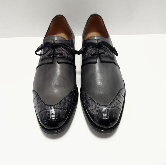 Mezlan Boyd Mens Crocodile Calfskin Shoes Size 9 M Grey Made In Spain - Picture 2 of 10